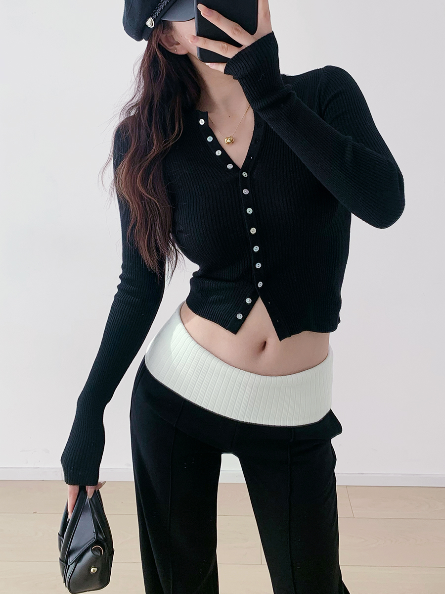 French Minimalist Solid Color Half High Neck Knitted Cardigan Sweater for Women - Sexy Slimming Loose Fit Fashion Essentials