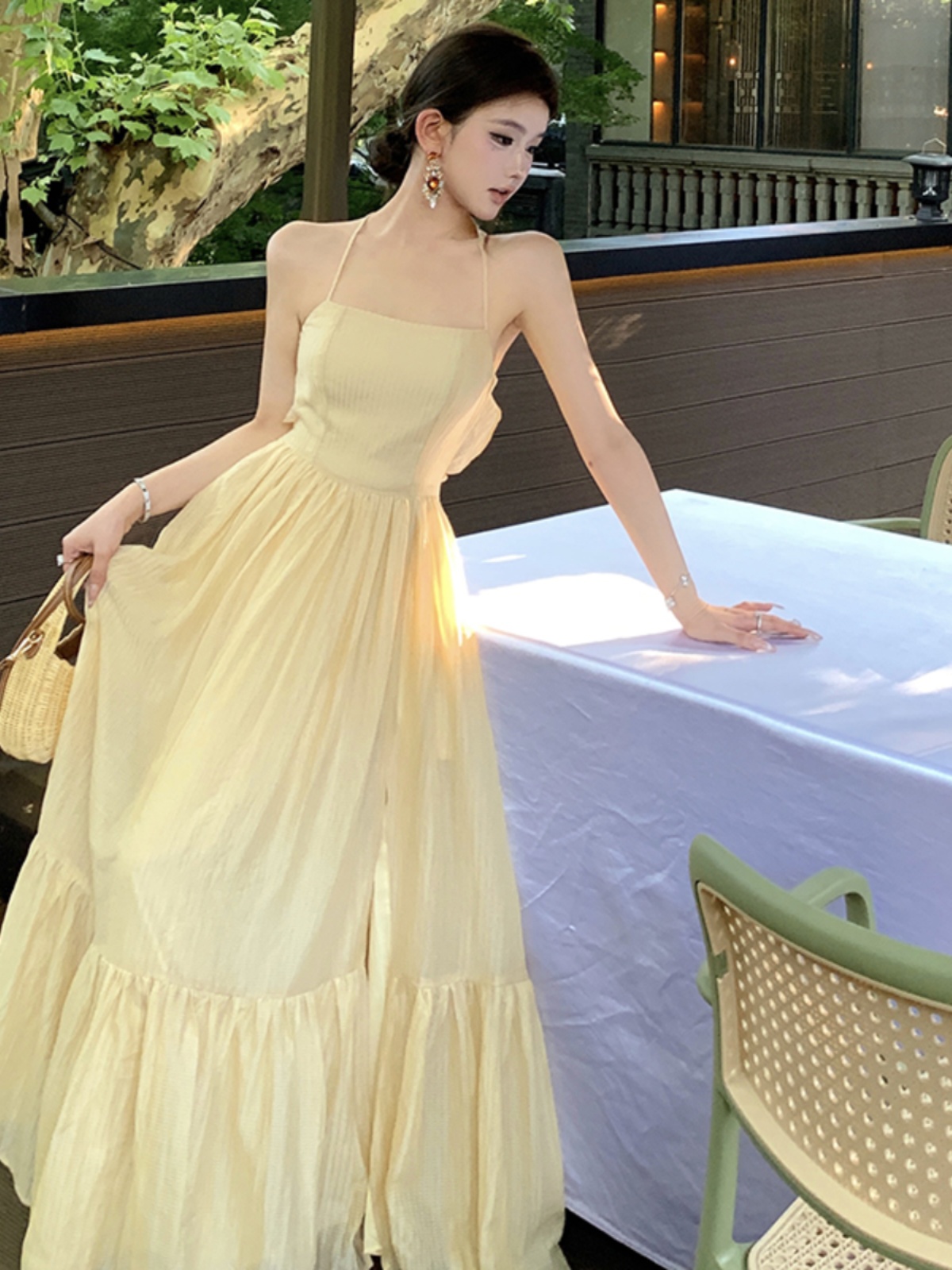 French-Style Backless Ruffle Dress - Ultra-Fairy Long Skirt for Seaside Vacation & High-End Photo Shoots - Elegant Summer Fashion