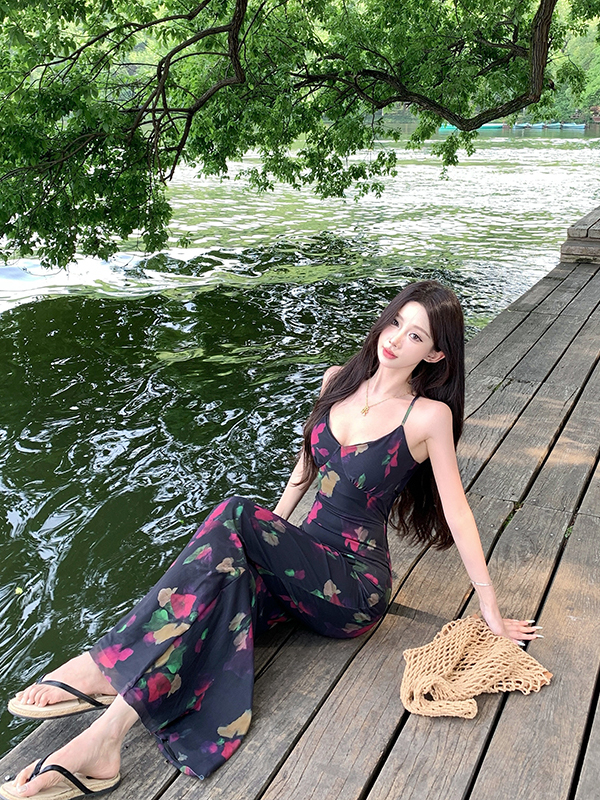 French-Style Backless Tie V-Neck Spaghetti Strap Dress for Women - Sexy Printed Summer Beach Vacation Maxi Dress French-Style Backless Tie V-Neck Spaghetti Strap Dress for Women - Sexy Printed Summer Beach Vacation Maxi Dress