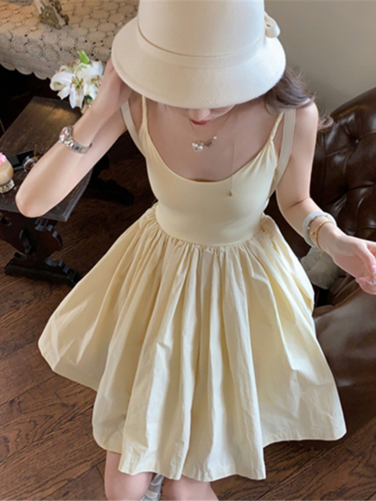 French-style Camisole Dress for Women, Summer Ballet Wind Puff Skirt, Petite Fairy Princess Dress, Cute Short Skirt for Vacation