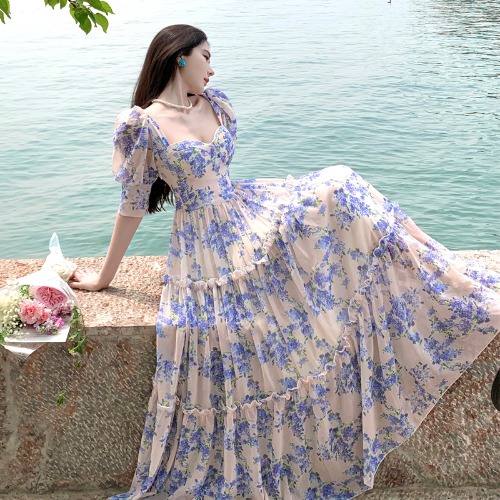 French-Style Floral Dress for Women - Fairy Princess Long Skirt for Summer Seaside Vacation, Perfect for Bali and Photo Shoots