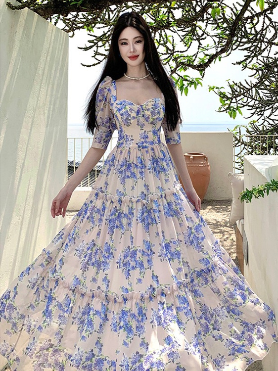French-Style Floral Dress for Women - Fairy Princess Long Skirt for Summer Seaside Vacation, Perfect for Bali and Photo Shoots French-Style Floral Dress for Women - Fairy Princess Long Skirt for Summer Seaside Vacation, Perfect for Bali and Photo Shoots