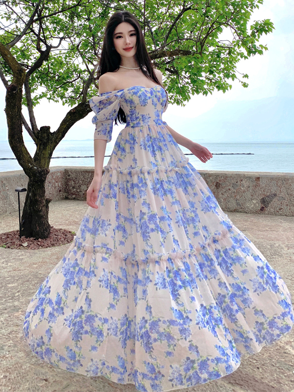 French-Style Floral Dress for Women - Fairy Princess Long Skirt for Summer Seaside Vacation, Perfect for Bali and Photo Shoots French-Style Floral Dress for Women - Fairy Princess Long Skirt for Summer Seaside Vacation, Perfect for Bali and Photo Shoots