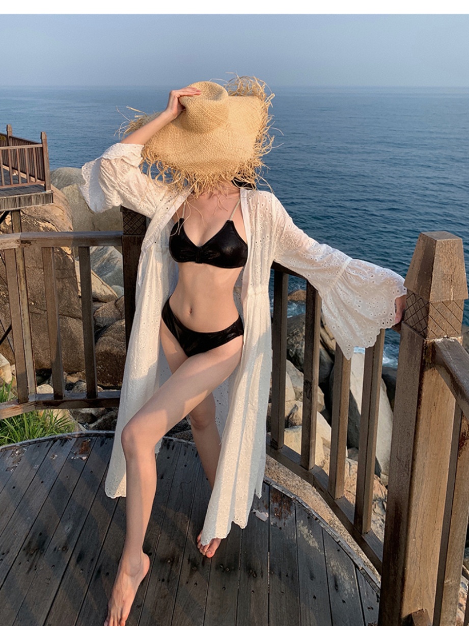 French-Style Heavy Embroidery Hollowed-Out Bell Sleeve Cardigan for Women - White Super Fairy Dress for Seaside Vacation French-Style Heavy Embroidery Hollowed-Out Bell Sleeve Cardigan for Women - White Super Fairy Dress for Seaside Vacation