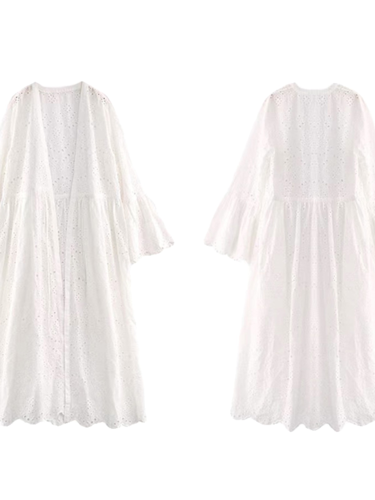 French-Style Heavy Embroidery Hollowed-Out Bell Sleeve Cardigan for Women - White Super Fairy Dress for Seaside Vacation French-Style Heavy Embroidery Hollowed-Out Bell Sleeve Cardigan for Women - White Super Fairy Dress for Seaside Vacation