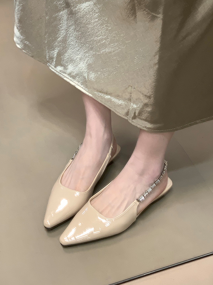 French-Style Low-Heeled Backless Pointed-Toe Sandals with Rhinestone Strap - Summer 2025 Fashion, Shallow Mouth Design