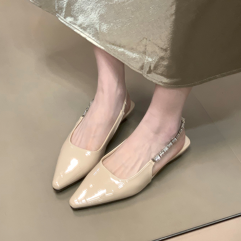 French-Style Low-Heeled Backless Pointed-Toe Sandals with Rhinestone Strap - Summer 2025 Fashion, Shallow Mouth Design
