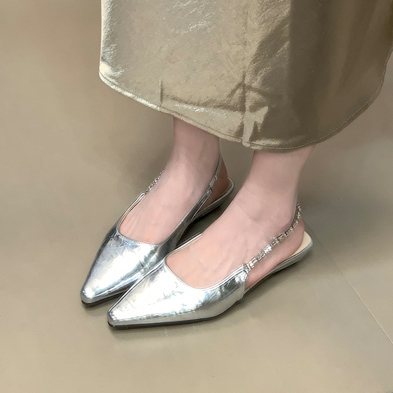 French-Style Low-Heeled Backless Pointed-Toe Sandals with Rhinestone Strap - Summer 2025 Fashion, Shallow Mouth Design French-Style Low-Heeled Backless Pointed-Toe Sandals with Rhinestone Strap - Summer 2025 Fashion, Shallow Mouth Design