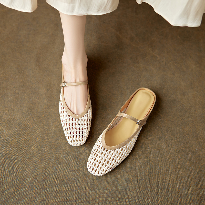 French Style One-Strap Buckle Open-Toe Woven Sandals for Women - Summer Vacation Vibe Half-Slippers