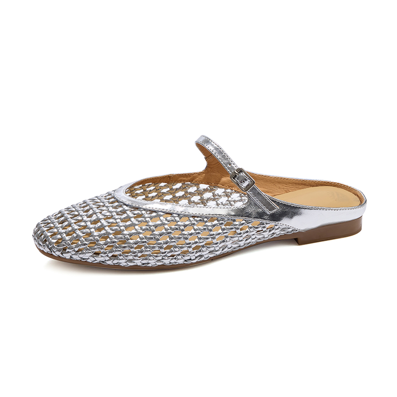 French Style One-Strap Buckle Open-Toe Woven Sandals for Women - Summer Vacation Vibe Half-Slippers