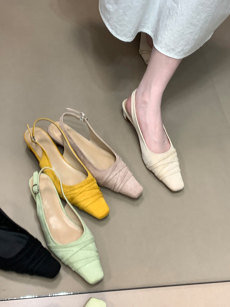 French-Style Open-Toe Chunky Heel Sandals for Women - Shallow Mouth Evening Shoes, 2025 New Model