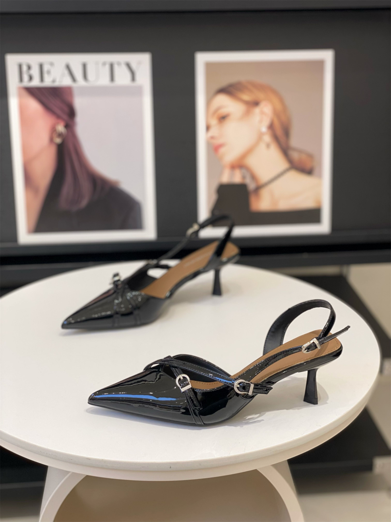 French-Style Patent Leather Sandals for Women - 2025 Summer Pointed Toe Thin Heel One-Strap High Heels for Versatile Looks