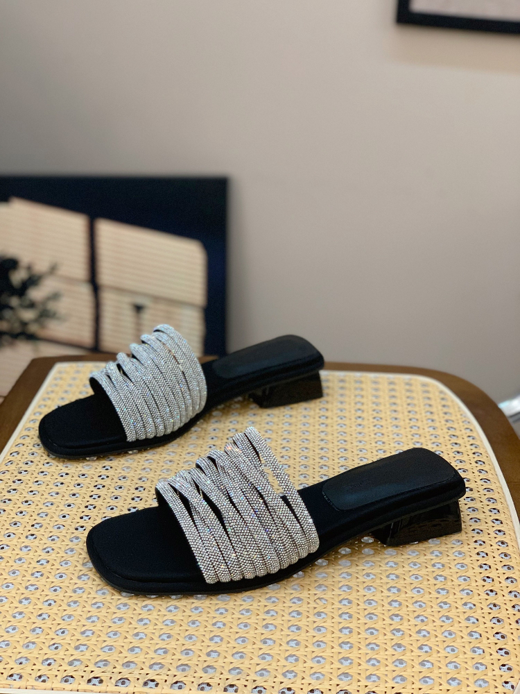 French-Style Rhinestone Slip-On Sandals for Women, 2025 Summer Fairy Wind High-End Outdoor Footwear