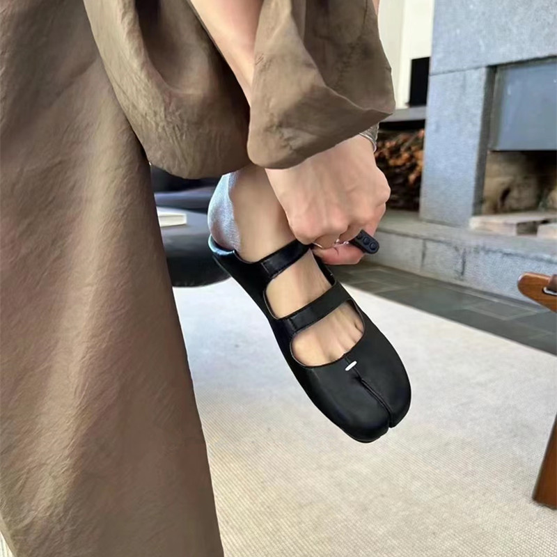 French-style Sheepskin Mary Jane Flat Shoes for Women - Split-Toe Ballet Loafers, Versatile Casual Soft-Soled Footwear