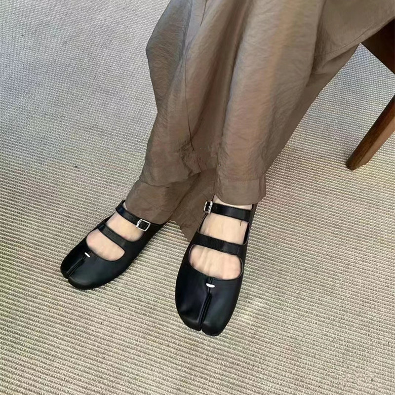 French-style Sheepskin Mary Jane Flat Shoes for Women - Split-Toe Ballet Loafers, Versatile Casual Soft-Soled Footwear