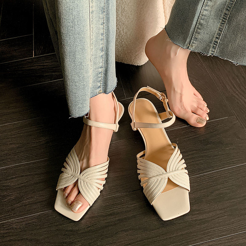 French-Style Small Heeled Peep-Toe Sandals - Exquisite Open-Toe Roman Vacation Shoes for Women