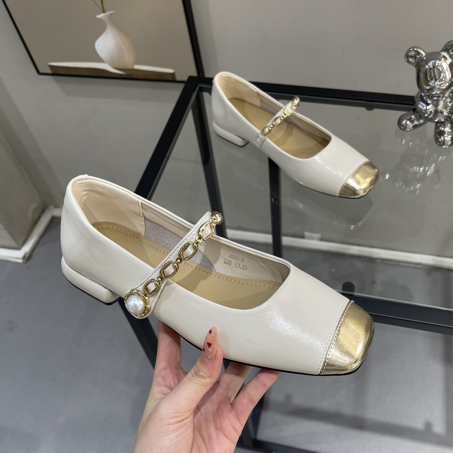 French Style Square Toe Mary Jane Flats for Women - 2025 Spring Low Heel Chain Detail Shoes