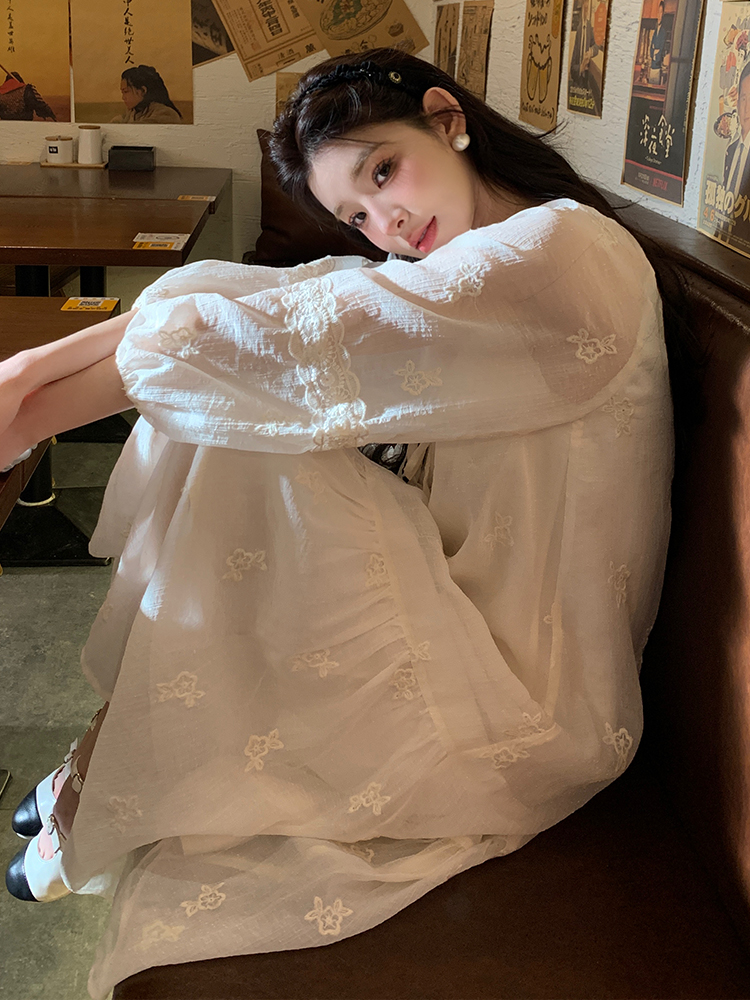 French-Style White Long Sleeve Wabi-Sabi Dress for Women - Loose Relaxed Fairy Long Skirt for Spring Summer 2025 French-Style White Long Sleeve Wabi-Sabi Dress for Women - Loose Relaxed Fairy Long Skirt for Spring Summer 2025