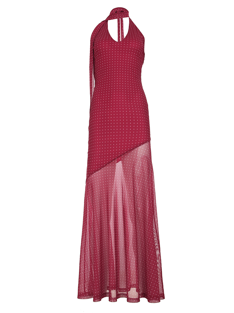 French Style Women's Red Polka Dot Halter Neck Dress with Irregular Bodycon Mesh Skirt – Chic Summer Fashion French Style Women's Red Polka Dot Halter Neck Dress with Irregular Bodycon Mesh Skirt – Chic Summer Fashion