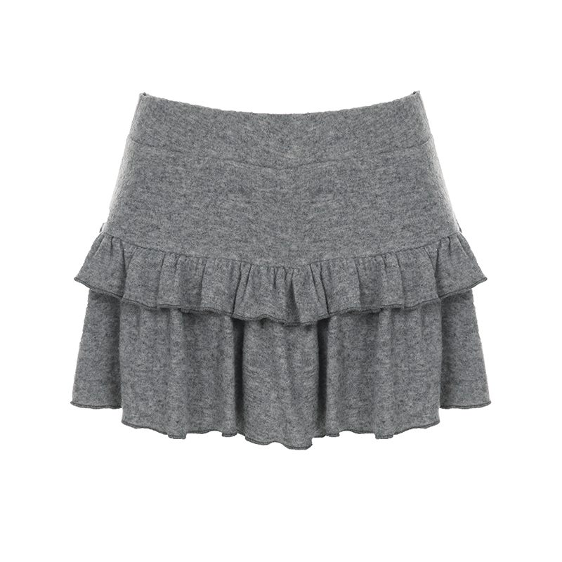 French Sweet Style Lace Edge Spliced Half Skirt - Knitted Low-Waist A-Line Cake Skirt for Girls - Autumn Fashion