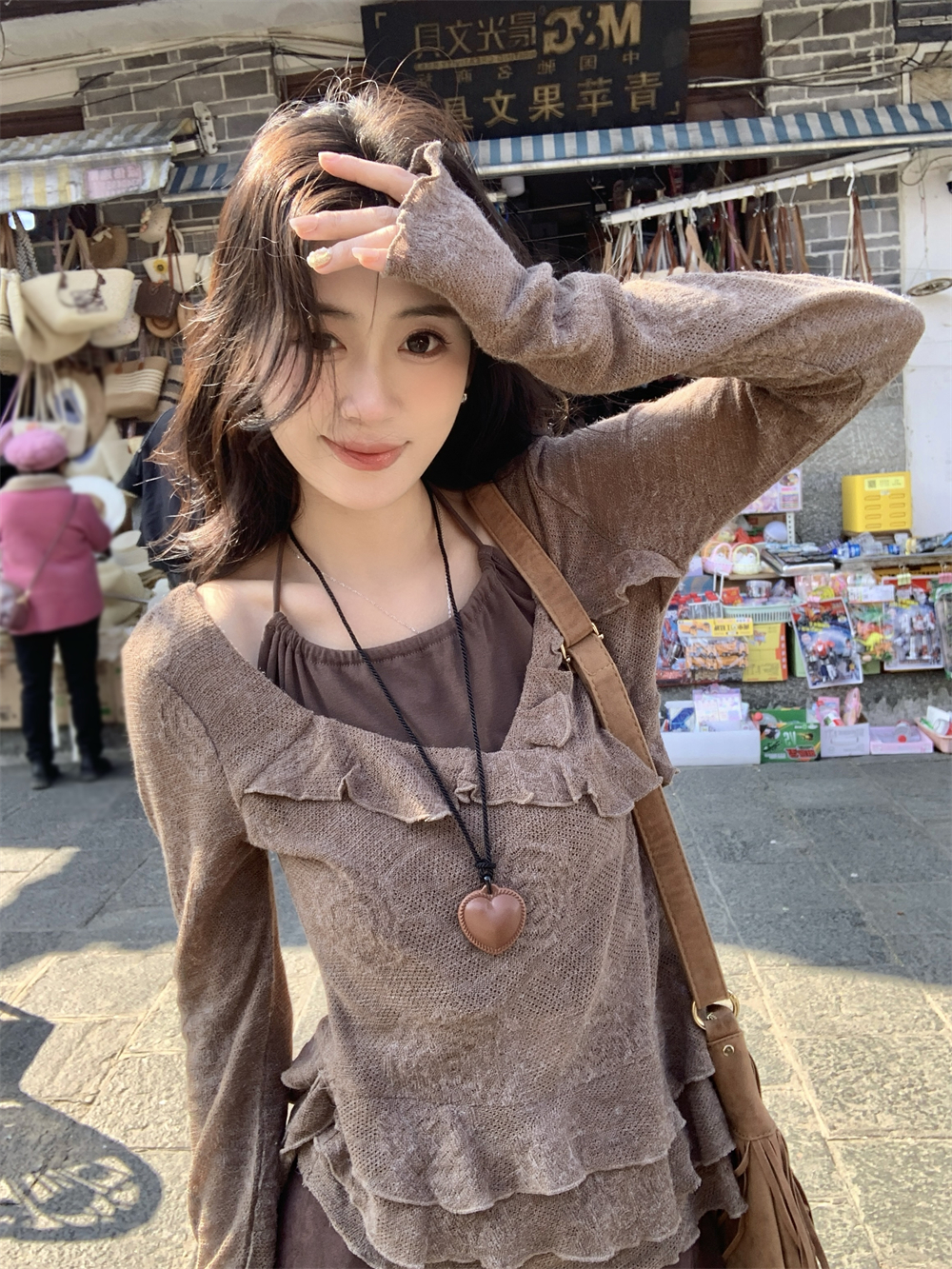 French Vintage Suede Half Skirt with Lace Splicing, Irregular A-Line High-Waisted Long Skirt Set for Versatile Styling