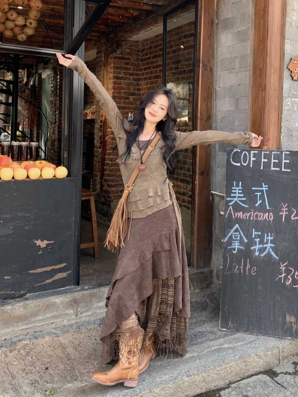 French Vintage Suede Half Skirt with Lace Splicing, Irregular A-Line High-Waisted Long Skirt Set for Versatile Styling French Vintage Suede Half Skirt with Lace Splicing, Irregular A-Line High-Waisted Long Skirt Set for Versatile Styling