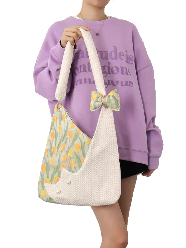 Fresh Tulip Cat Bow Shoulder Crossbody Bag - Cute Niche Large Capacity Tote for Spring and Summer Fashion Fresh Tulip Cat Bow Shoulder Crossbody Bag - Cute Niche Large Capacity Tote for Spring and Summer Fashion