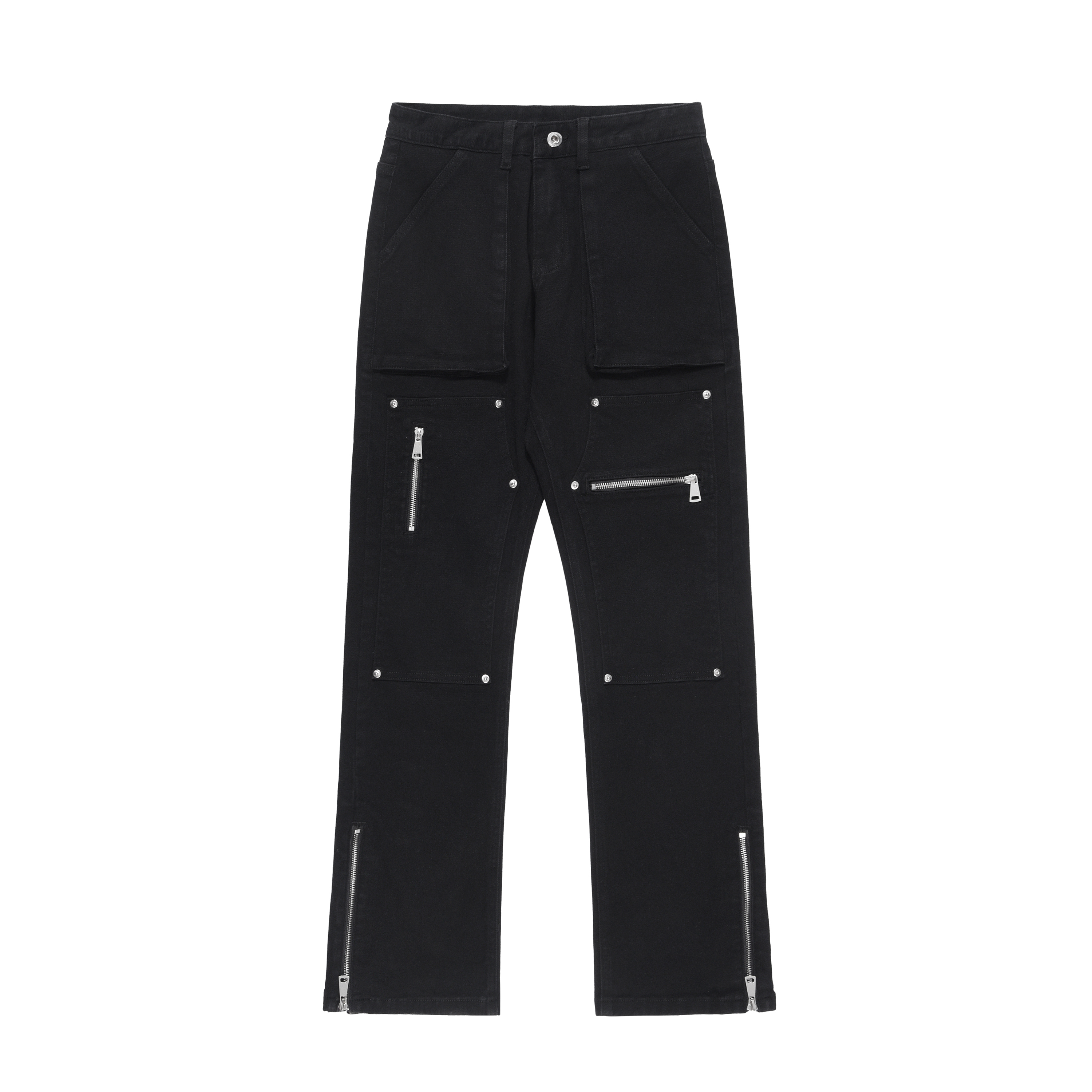 Functional Zipper Rivet Design Denim Pants for Men and Women - Slim Fit Straight Leg Trousers, Casual Streetwear Style