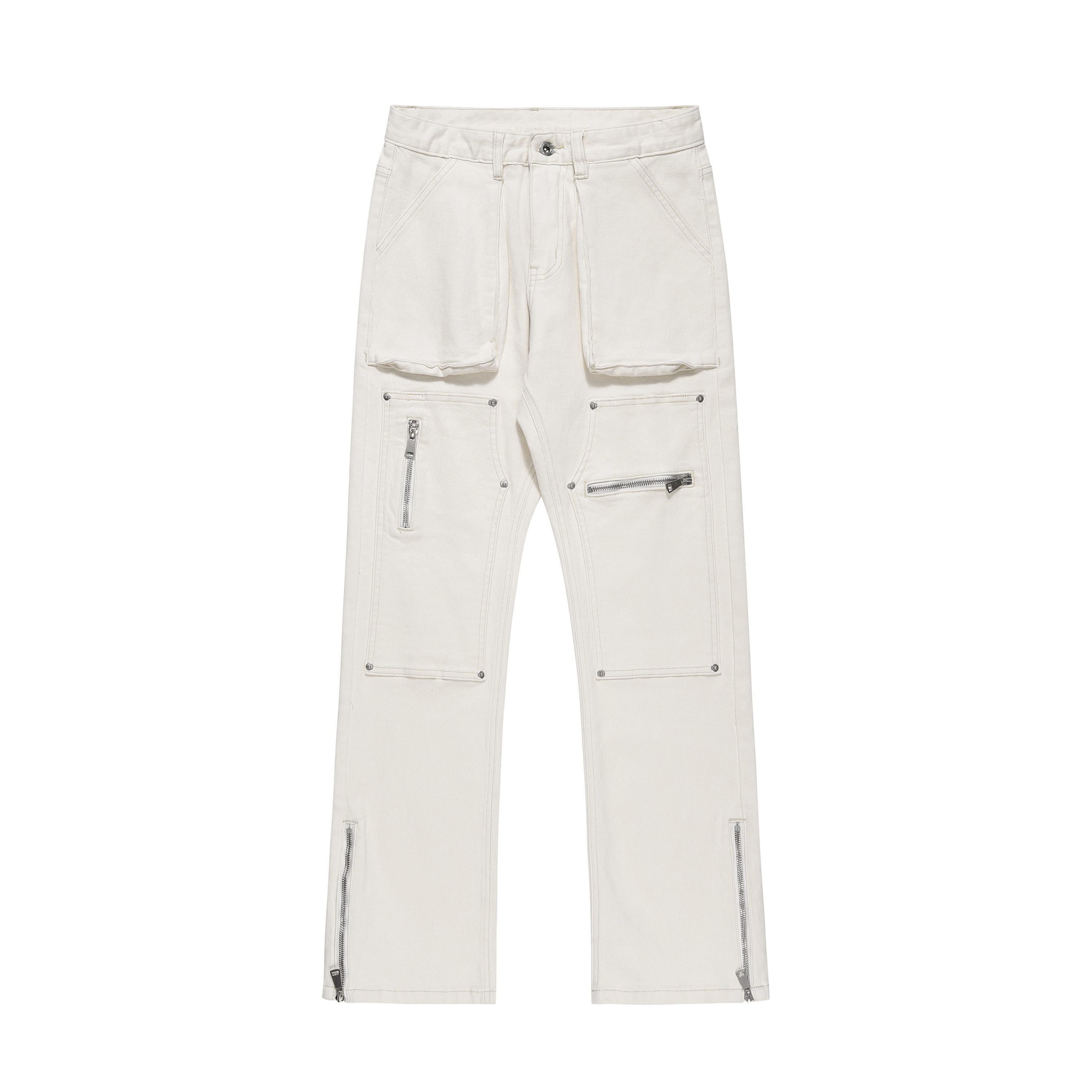 Functional Zipper Rivet Design Denim Pants for Men and Women - Slim Fit Straight Leg Trousers, Casual Streetwear Style Functional Zipper Rivet Design Denim Pants for Men and Women - Slim Fit Straight Leg Trousers, Casual Streetwear Style