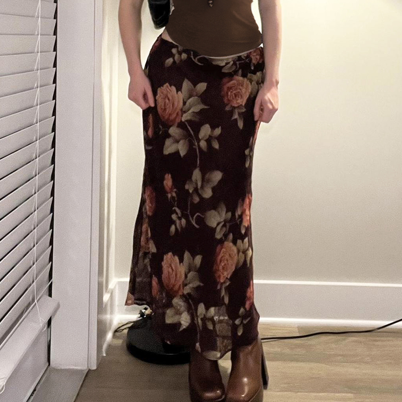 Garden Rose Vintage Printed Tulle Midi Skirt - French Style Chic Long Skirt for Women, Perfect for 90s and Y2K Fashion Lovers Garden Rose Vintage Printed Tulle Midi Skirt - French Style Chic Long Skirt for Women, Perfect for 90s and Y2K Fashion Lovers