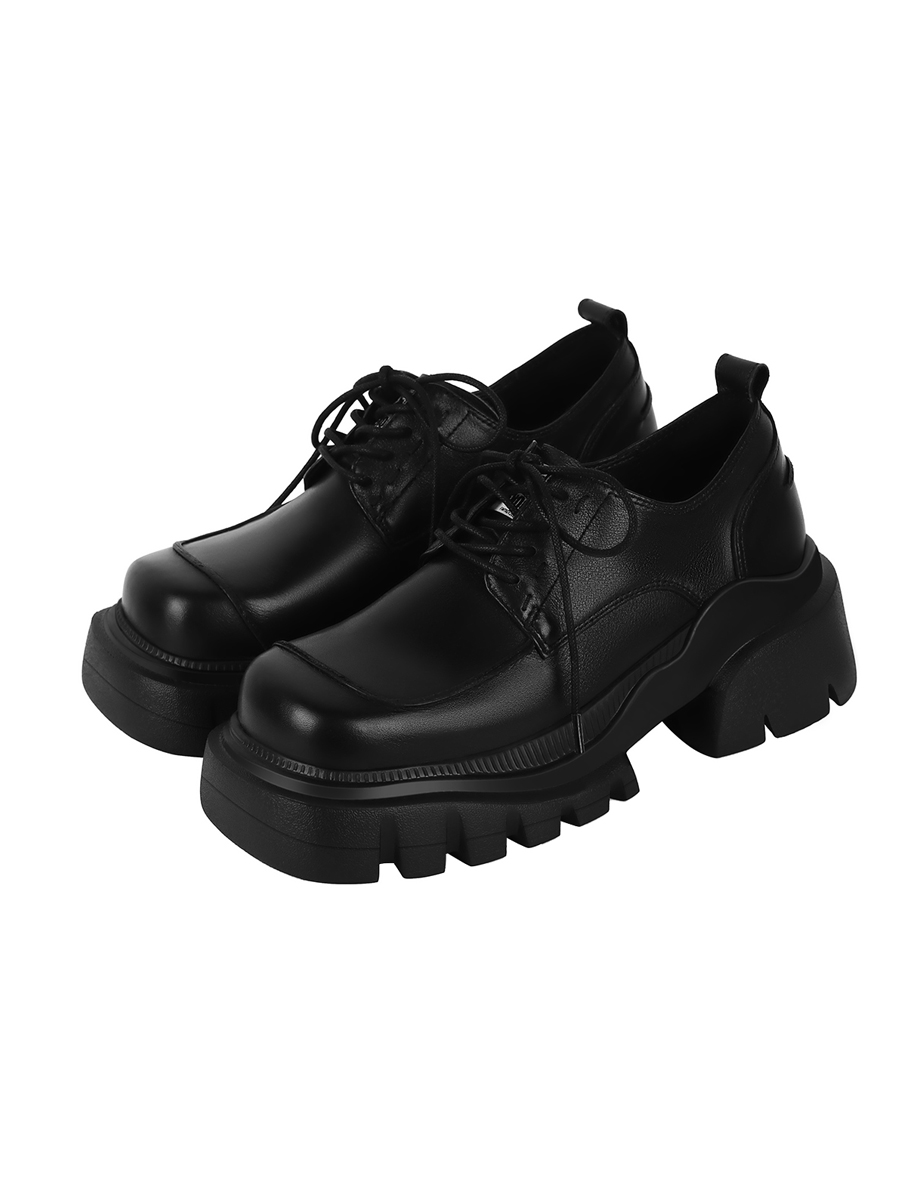 Gender-Neutral Thick-Soled Black Leather Shoes for Women - Retro British Style Spring/Summer 2025 Gender-Neutral Thick-Soled Black Leather Shoes for Women - Retro British Style Spring/Summer 2025