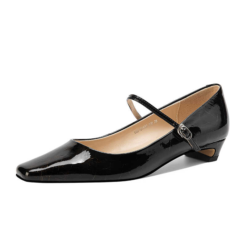 Genuine Leather French Vintage Mary Jane Shoes with Low Heel, Square Toe, and Silver Strap - Classic Retro Flats for Timeless Style