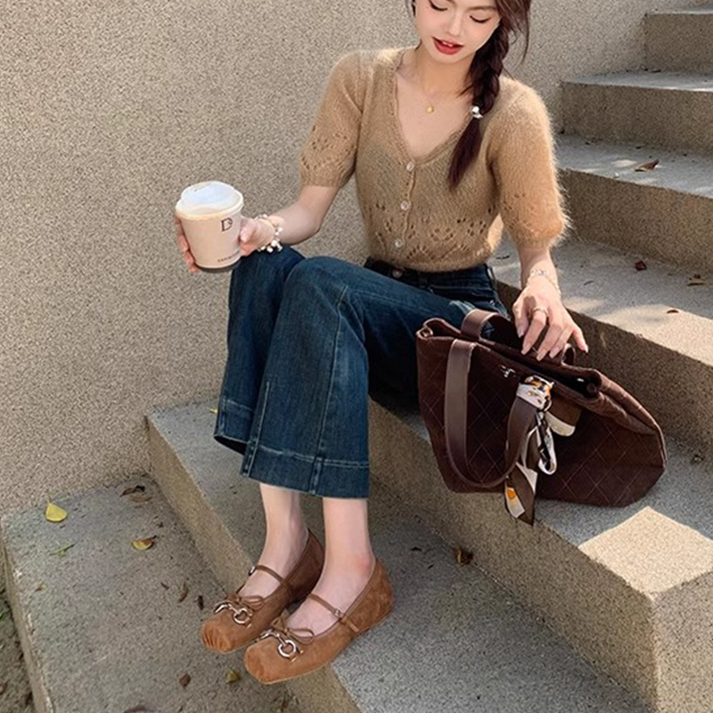 Genuine Leather Horse Bit Bow Ballet Flats - Retro French Square Toe Mary Jane Shoes for Timeless Style Genuine Leather Horse Bit Bow Ballet Flats - Retro French Square Toe Mary Jane Shoes for Timeless Style