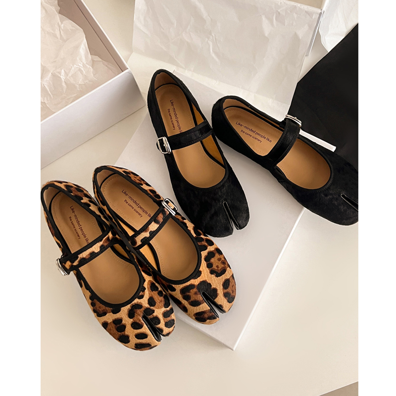 Genuine Leather Horsehair Split-Toe Mary Jane Flats, Retro French Design Ballet Shoes with Ultra-Soft Soles for Autumn & Winter