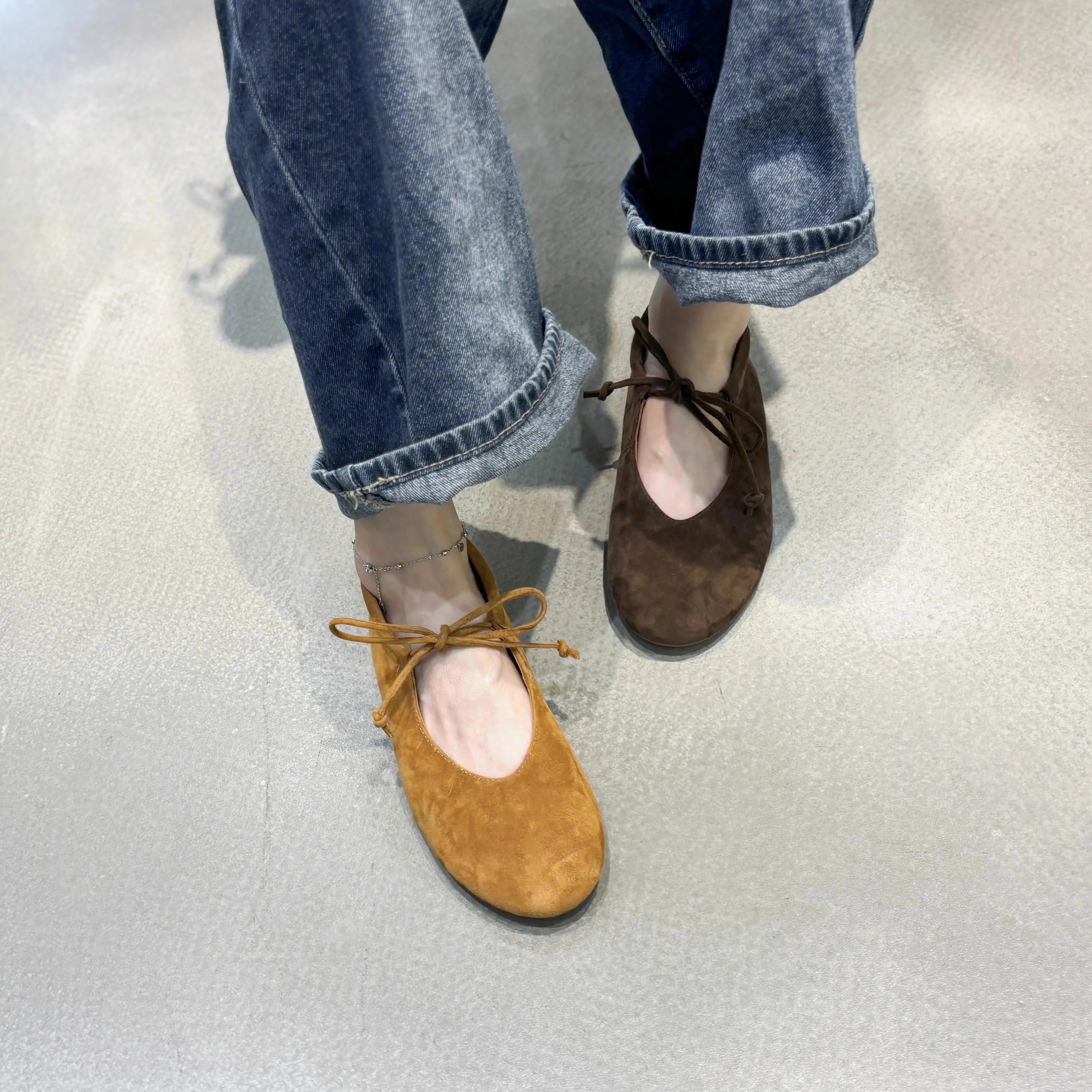 Genuine Leather Lace-Up Bow Ballet Flats - Comfortable Mary Jane Shoes with Soft Soles, Versatile Shallow Mouth Design for All-Day Wear Genuine Leather Lace-Up Bow Ballet Flats - Comfortable Mary Jane Shoes with Soft Soles, Versatile Shallow Mouth Design for All-Day Wear