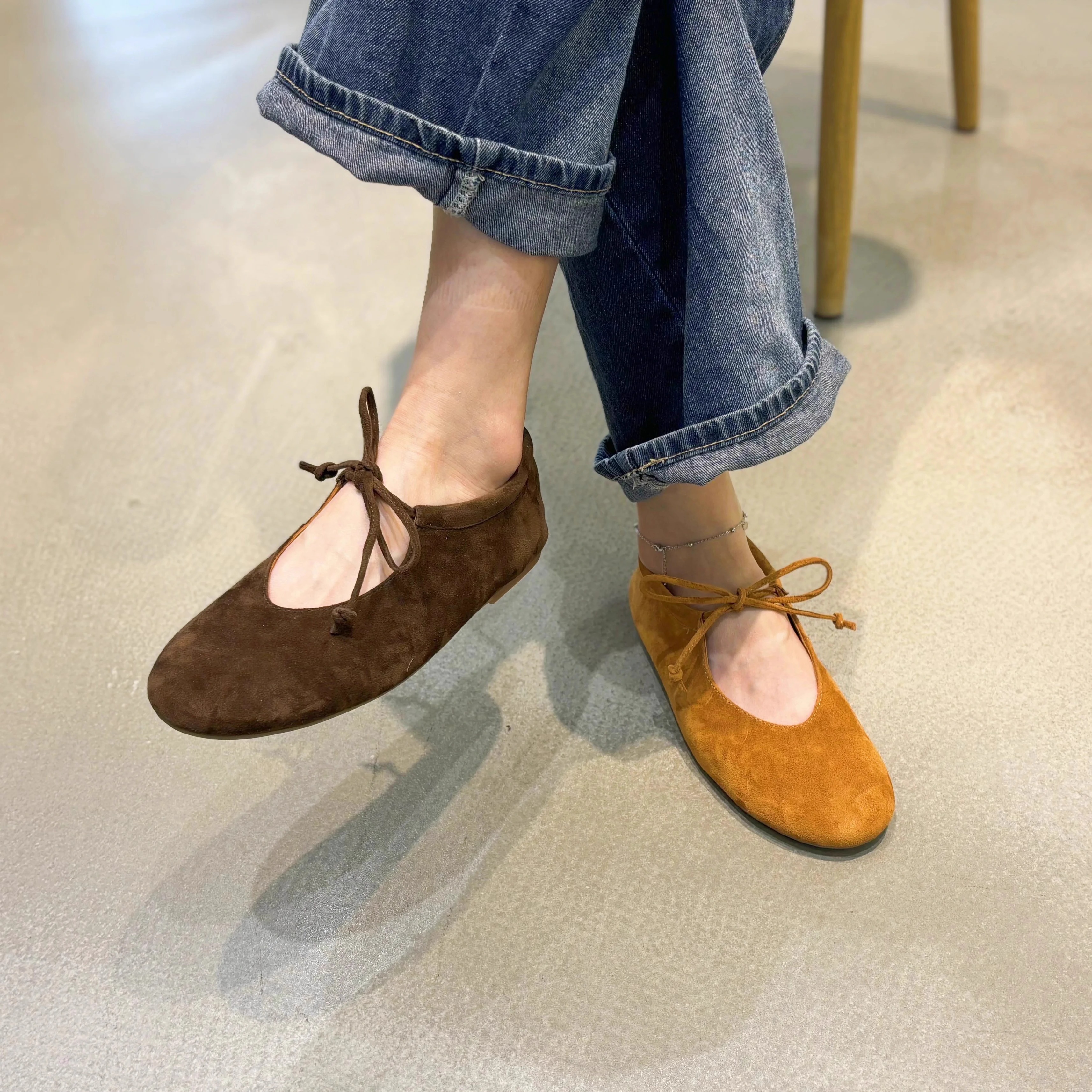 Genuine Leather Lace-Up Bow Ballet Flats - Comfortable Mary Jane Shoes with Soft Soles, Versatile Shallow Mouth Design for All-Day Wear Genuine Leather Lace-Up Bow Ballet Flats - Comfortable Mary Jane Shoes with Soft Soles, Versatile Shallow Mouth Design for All-Day Wear