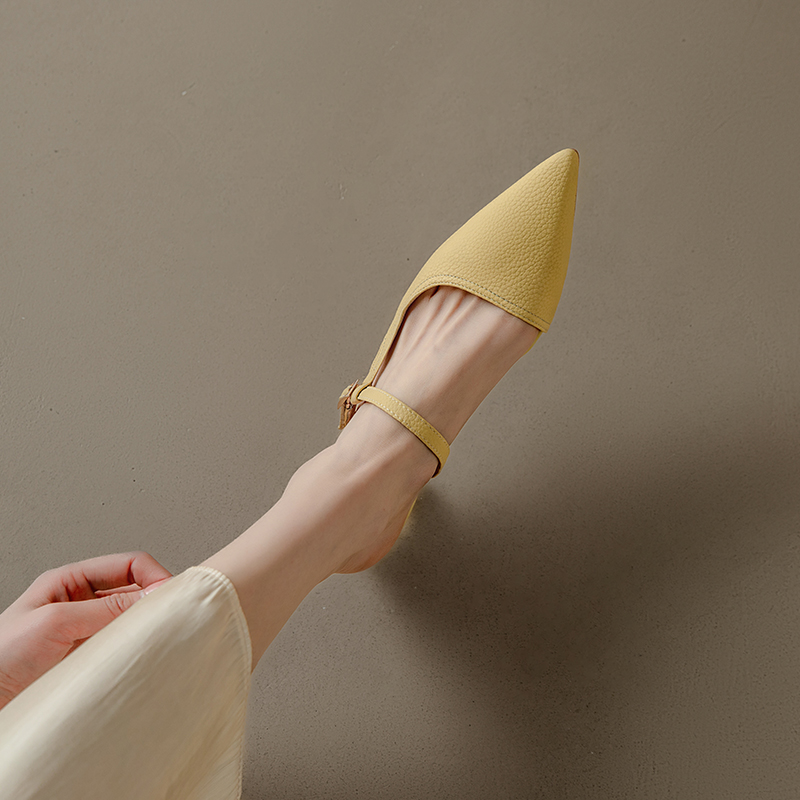 Genuine Leather One-Strap Open-Toe Half-Drag Sandals for Women - Summer Pointed Cat Heel Mules Genuine Leather One-Strap Open-Toe Half-Drag Sandals for Women - Summer Pointed Cat Heel Mules