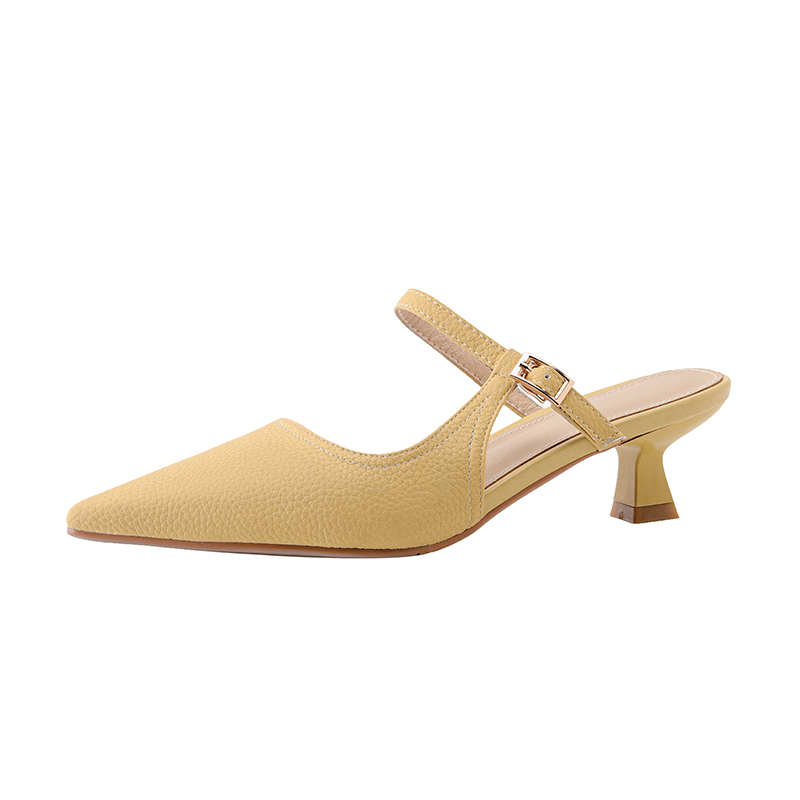 Genuine Leather One-Strap Open-Toe Half-Drag Sandals for Women - Summer Pointed Cat Heel Mules Genuine Leather One-Strap Open-Toe Half-Drag Sandals for Women - Summer Pointed Cat Heel Mules