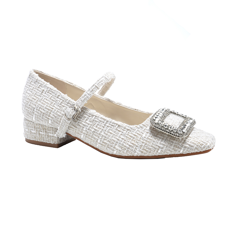 Genuine Leather Rhinestone Square Buckle Chunky Heel Mary Jane Shoes for Women - Spring French Style Square Toe Low Heel Genuine Leather Rhinestone Square Buckle Chunky Heel Mary Jane Shoes for Women - Spring French Style Square Toe Low Heel