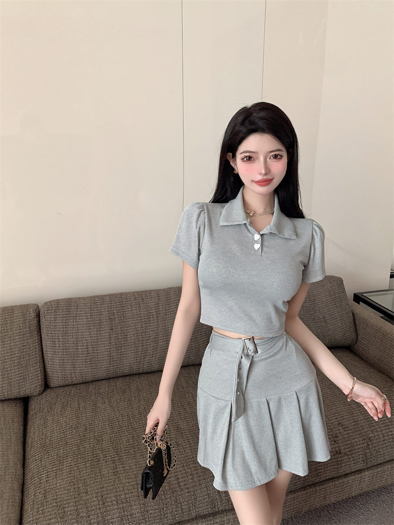 Girls' Sweet and Spicy Summer Two-Piece Set: Cutout Top and Short Skirt, Y2K Inspired Fashion for Trendy Young Styles Girls' Sweet and Spicy Summer Two-Piece Set: Cutout Top and Short Skirt, Y2K Inspired Fashion for Trendy Young Styles