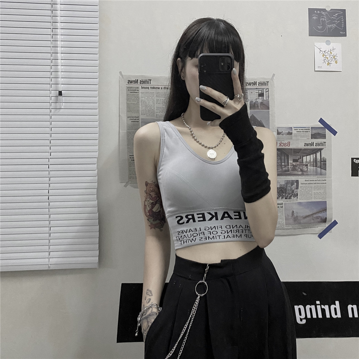 Gothic Dark Jazz Dance Lingerie Camisole - Women's One-Piece Street Dance Fitness Bra, Edgy Party Outfit Gothic Dark Jazz Dance Lingerie Camisole - Women's One-Piece Street Dance Fitness Bra, Edgy Party Outfit