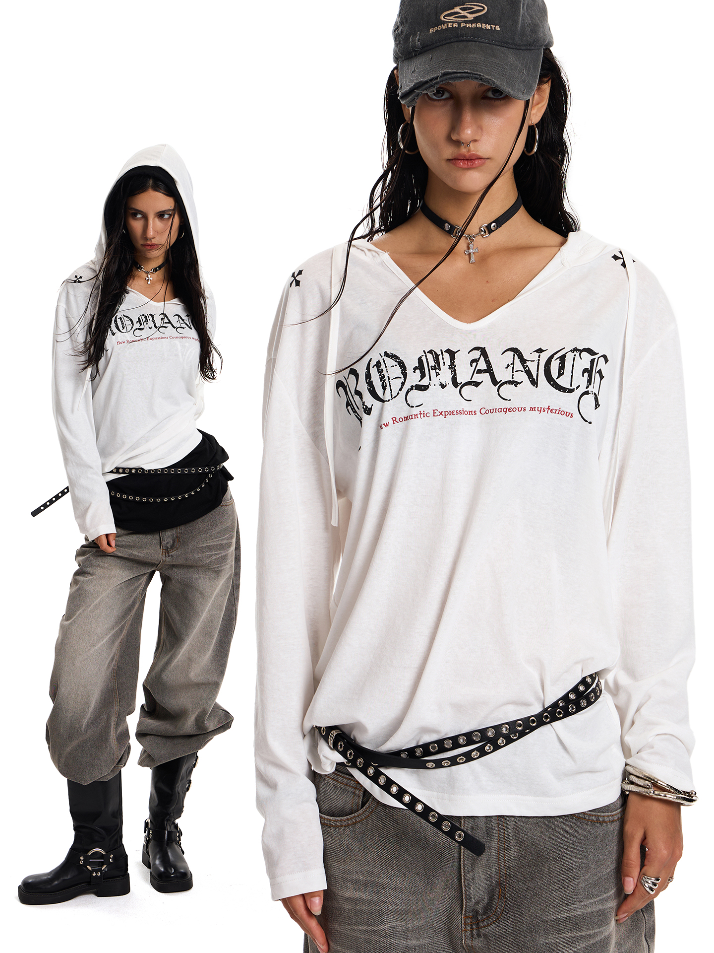 Gothic Style Hooded Shirt for Summer, Sun Protection, Loose Fit, American Baddie Dance Jazz, Lightweight Air-Conditioned Top Gothic Style Hooded Shirt for Summer, Sun Protection, Loose Fit, American Baddie Dance Jazz, Lightweight Air-Conditioned Top