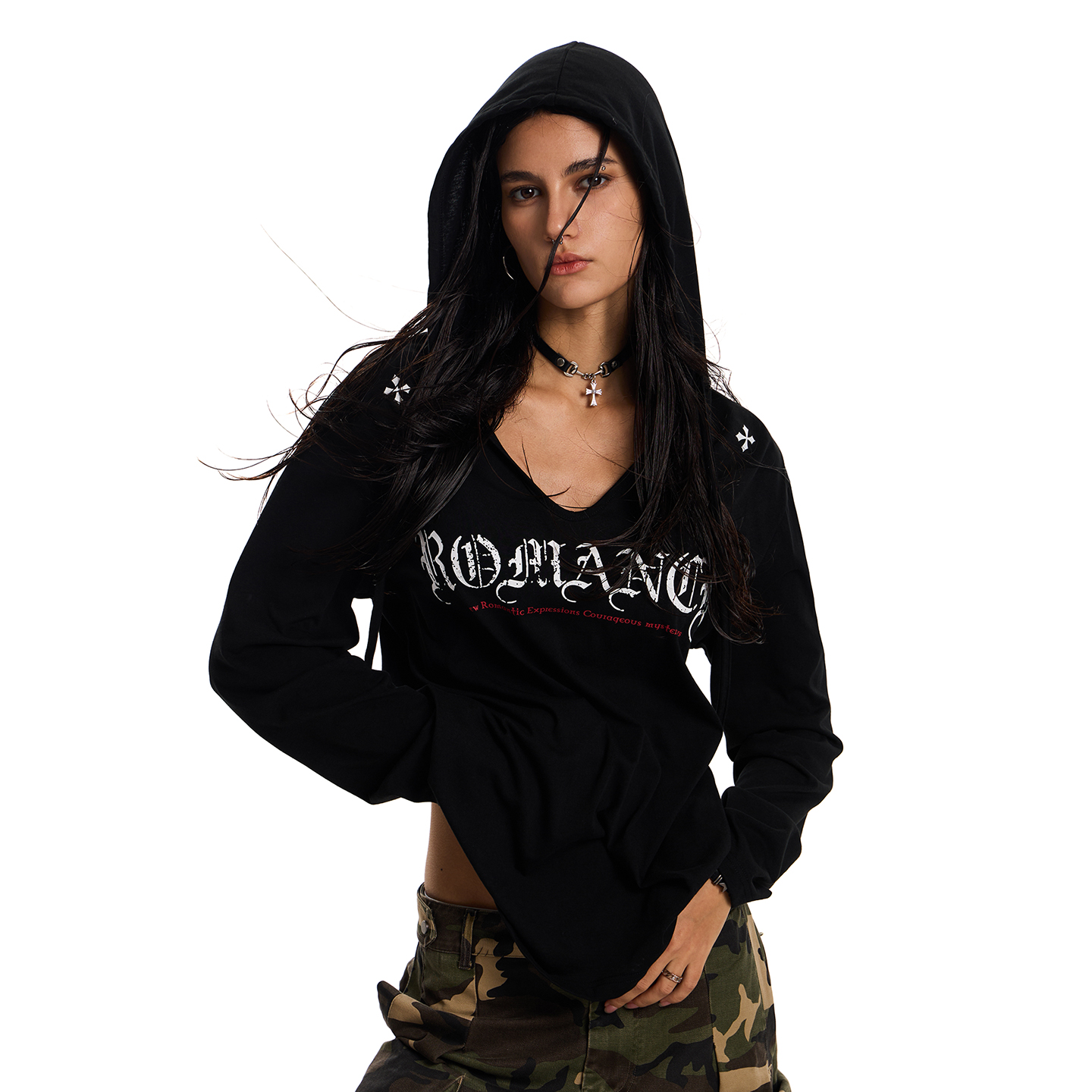 Gothic Style Hooded Shirt for Summer, Sun Protection, Loose Fit, American Baddie Dance Jazz, Lightweight Air-Conditioned Top Gothic Style Hooded Shirt for Summer, Sun Protection, Loose Fit, American Baddie Dance Jazz, Lightweight Air-Conditioned Top