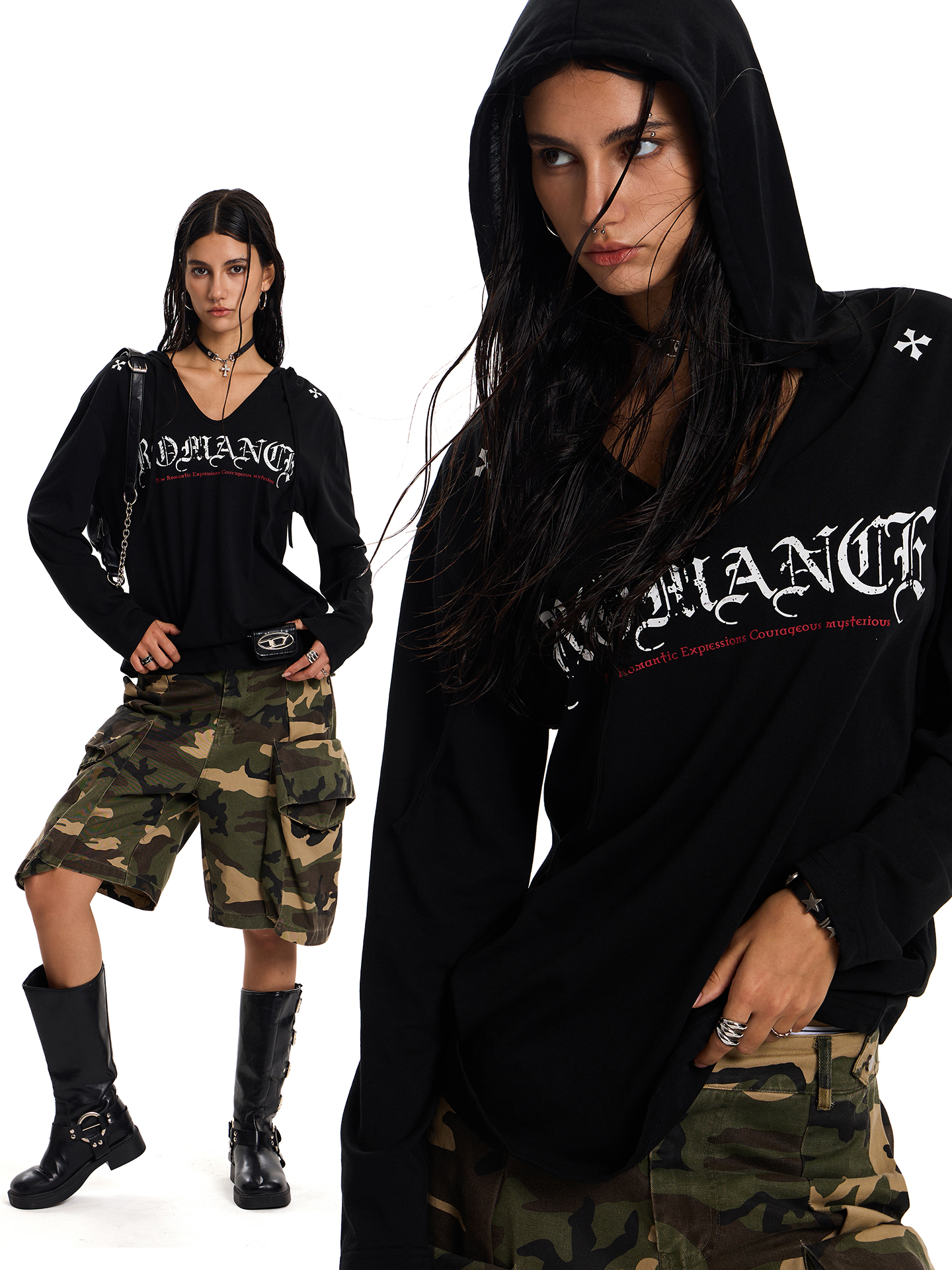 Gothic Style Hooded Shirt for Summer, Sun Protection, Loose Fit, American Baddie Dance Jazz, Lightweight Air-Conditioned Top Gothic Style Hooded Shirt for Summer, Sun Protection, Loose Fit, American Baddie Dance Jazz, Lightweight Air-Conditioned Top