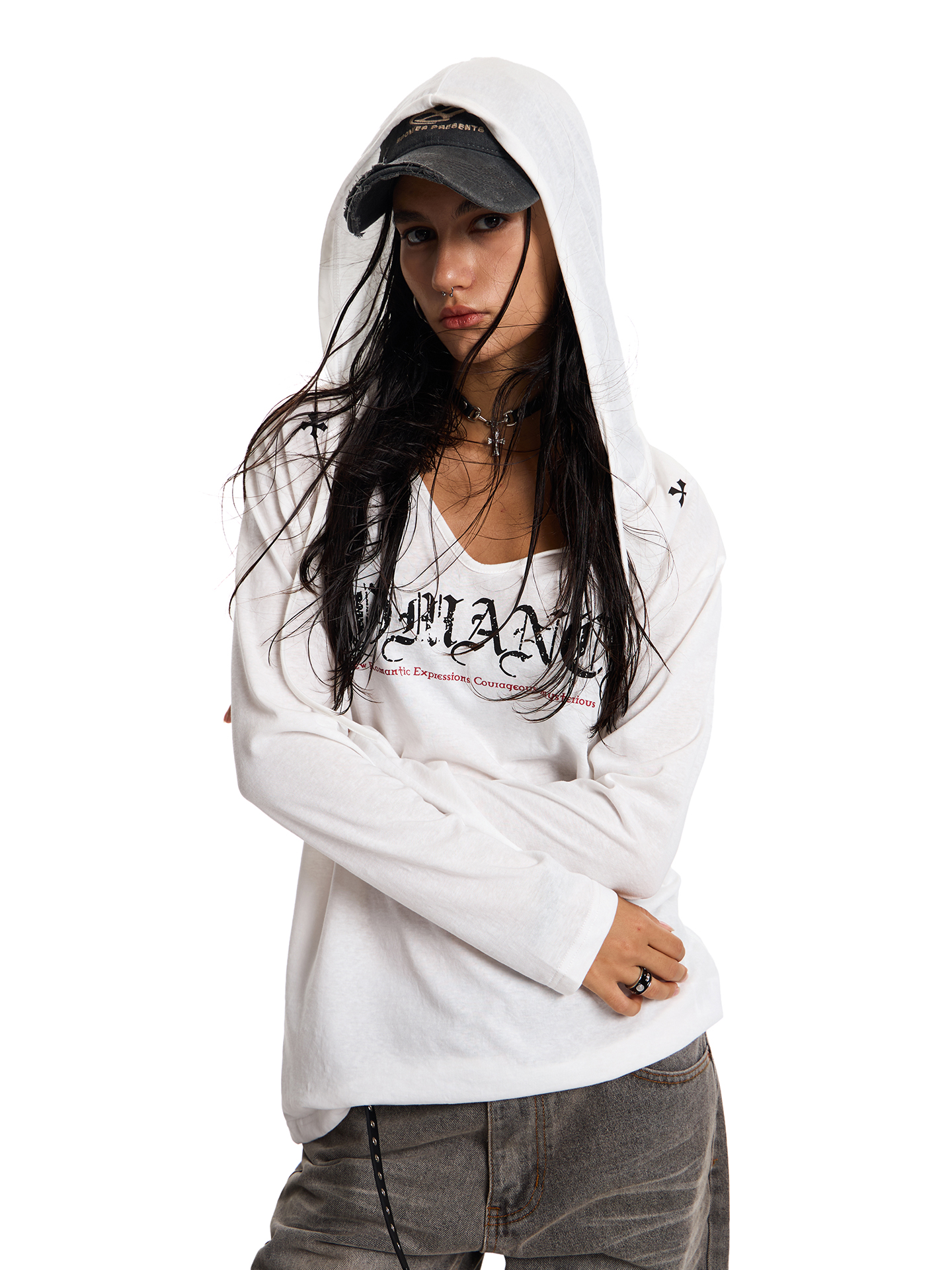 Gothic Style Hooded Shirt for Summer, Sun Protection, Loose Fit, American Baddie Dance Jazz, Lightweight Air-Conditioned Top Gothic Style Hooded Shirt for Summer, Sun Protection, Loose Fit, American Baddie Dance Jazz, Lightweight Air-Conditioned Top