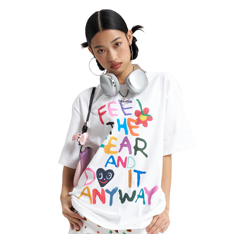 Graffiti Black/White Letter Printed Loose T-Shirt - Casual Streetwear 90s Inspired Urban Style Top Graffiti Black/White Letter Printed Loose T-Shirt - Casual Streetwear 90s Inspired Urban Style Top