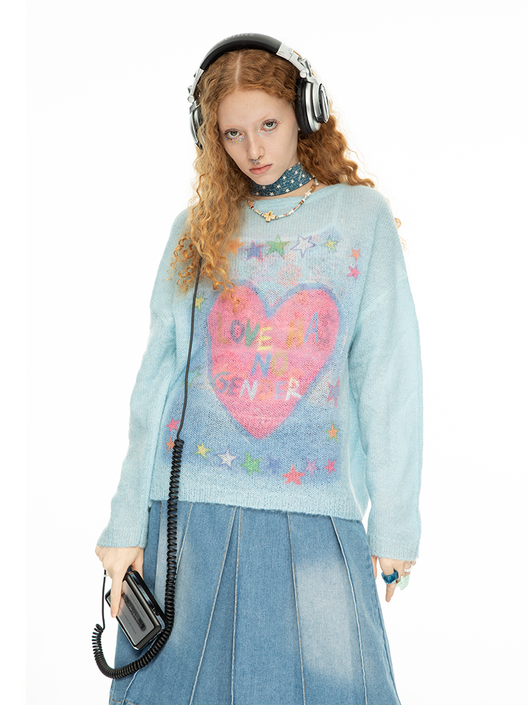 Graffiti Heart Rabbit Sweater in Mohair - Comfortable, Lazy Style with Original Artist Design Graffiti Heart Rabbit Sweater in Mohair - Comfortable, Lazy Style with Original Artist Design