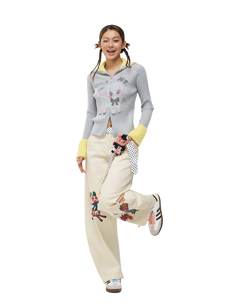 Gray and Yellow Cute Sheep Knitted Cardigan Sweater Coat - Cozy Artist Original Design, Perfect for Fall and Winter Fashion Gray and Yellow Cute Sheep Knitted Cardigan Sweater Coat - Cozy Artist Original Design, Perfect for Fall and Winter Fashion