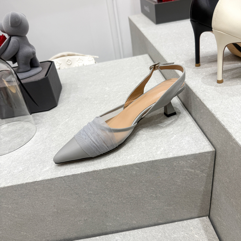 Gray-Blue Mesh Hollow High-Heeled Sandals for Spring/Summer 2025 â€“ Elegant Mature Style, Perfect for Y2K and Korean Fashion Trends