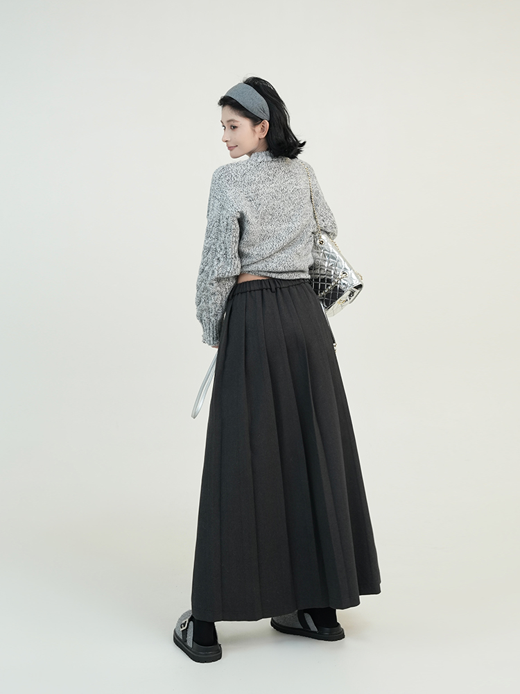 Gray Draped High-Waisted A-Line Midi Skirt for Women - Autumn Winter Korean Style Loose Versatile Pleated Knee-Length Skirt Gray Draped High-Waisted A-Line Midi Skirt for Women - Autumn Winter Korean Style Loose Versatile Pleated Knee-Length Skirt